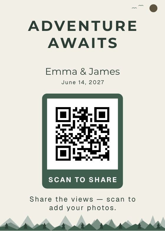 Adventure QR code sign for sharing event photos