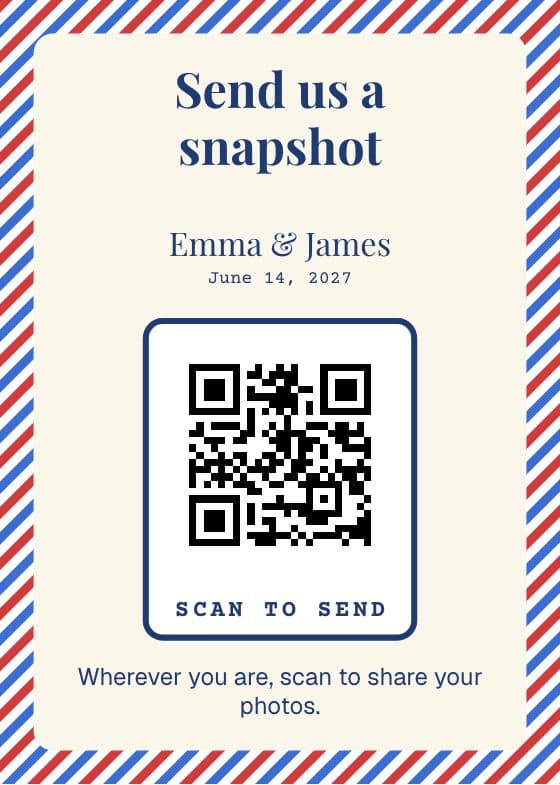 Airmail QR code sign for sharing event photos