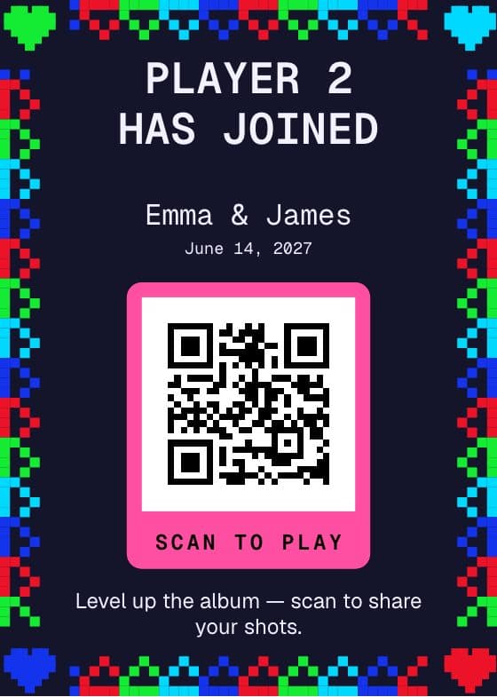 Arcade QR code sign for sharing event photos