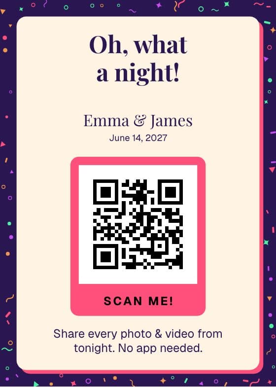 Celebration QR code sign for sharing event photos