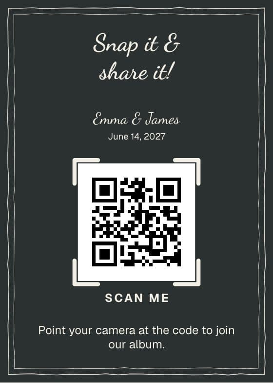 Chalkboard QR code sign for sharing event photos
