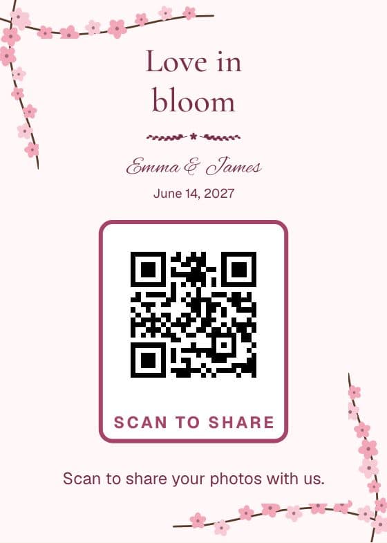 Cherry Blossom QR code sign for sharing event photos