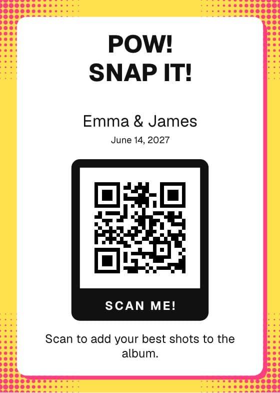Comic Pop QR code sign for sharing event photos