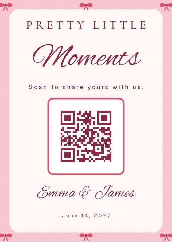 Coquette QR code sign for sharing event photos