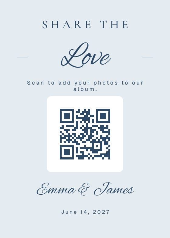 Dusty Blue QR code sign for sharing event photos