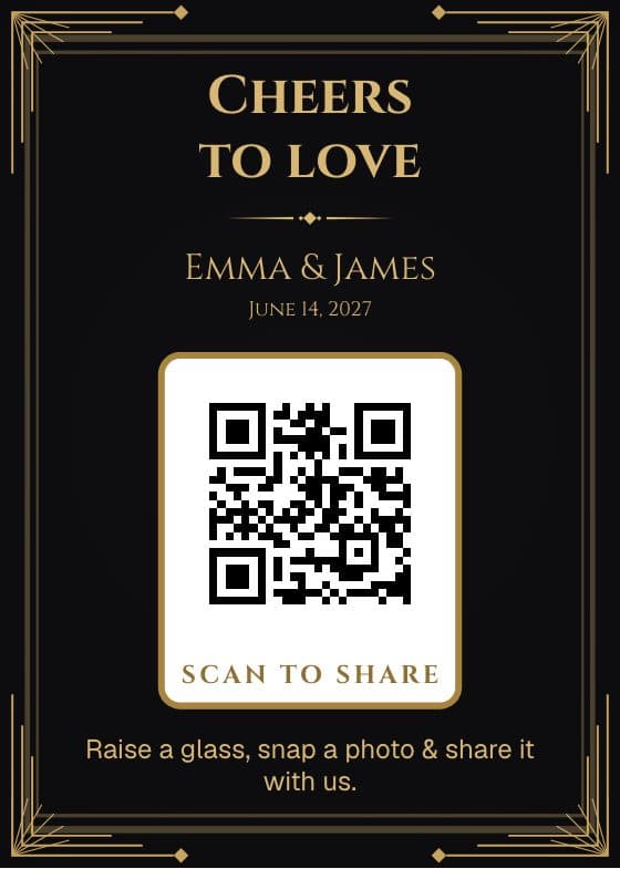 Gatsby QR code sign for sharing event photos