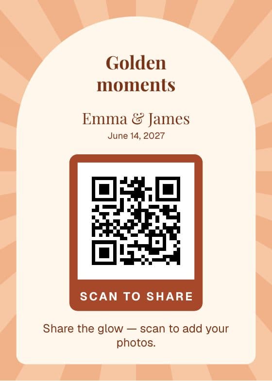 Golden Hour QR code sign for sharing event photos