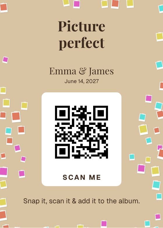 Instant Photos QR code sign for sharing event photos