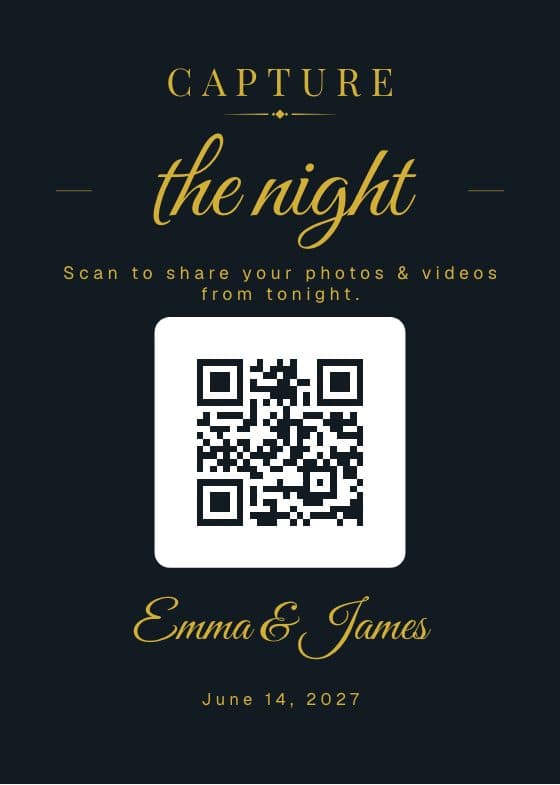 Midnight Glamour QR code sign for sharing event photos