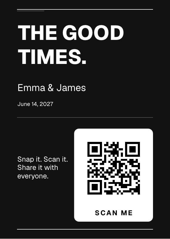 Modern Monochrome QR code sign for sharing event photos