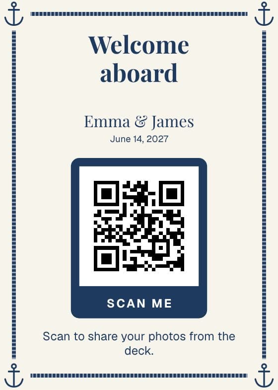 Nautical QR code sign for sharing event photos