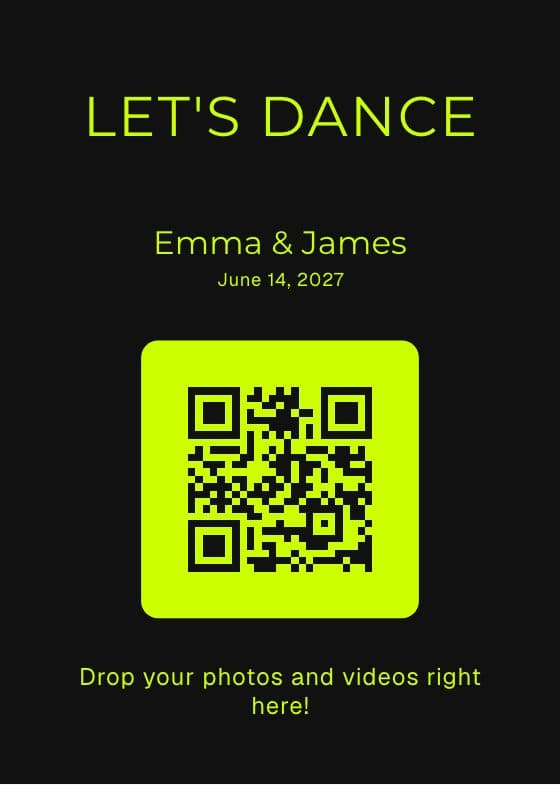 Neon Party QR code sign for sharing event photos