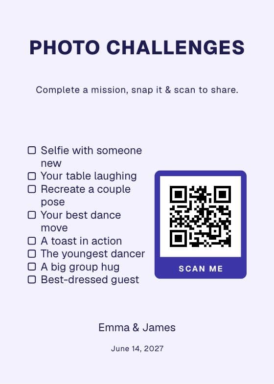 Photo Challenges QR code sign for sharing event photos