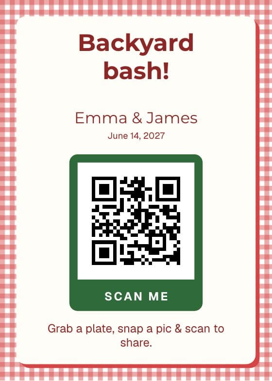 Picnic QR code sign for sharing event photos