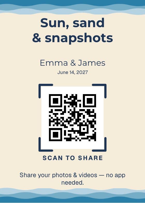Seaside QR code sign for sharing event photos