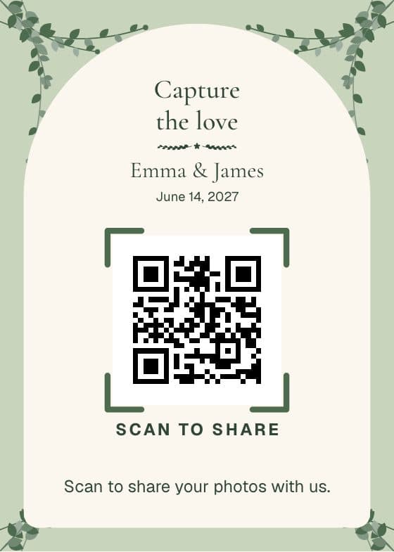 Secret Garden QR code sign for sharing event photos