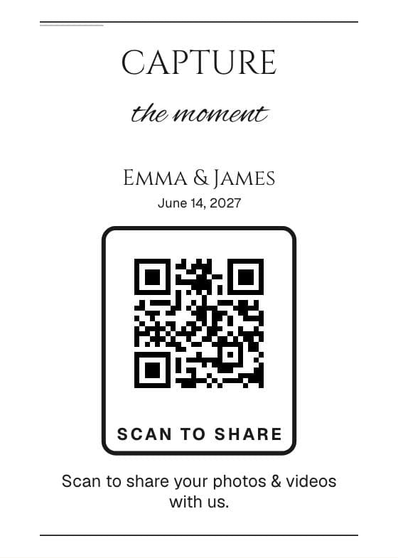 Simply Chic QR code sign for sharing event photos