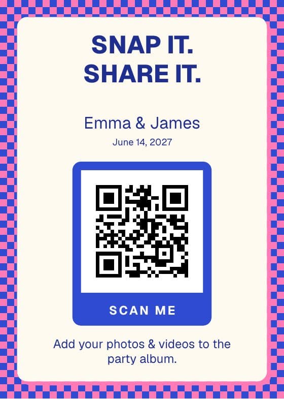 Snap Happy QR code sign for sharing event photos