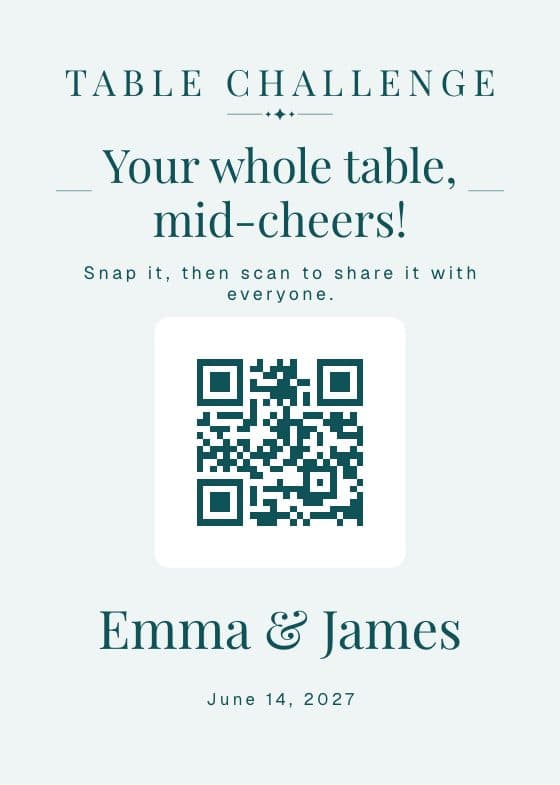 Table Challenge QR code sign for sharing event photos