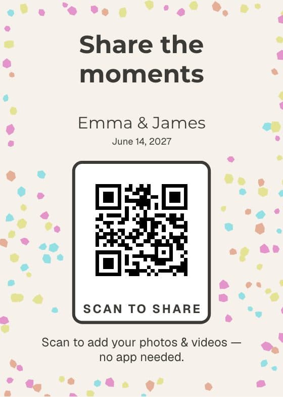 Terrazzo QR code sign for sharing event photos
