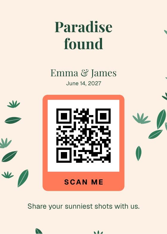 Tropical QR code sign for sharing event photos