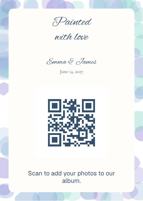 Watercolor QR code sign for sharing event photos