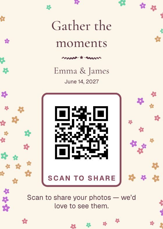 Wildflower QR code sign for sharing event photos