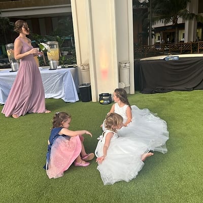 Wedding guests celebrating on the dance floor